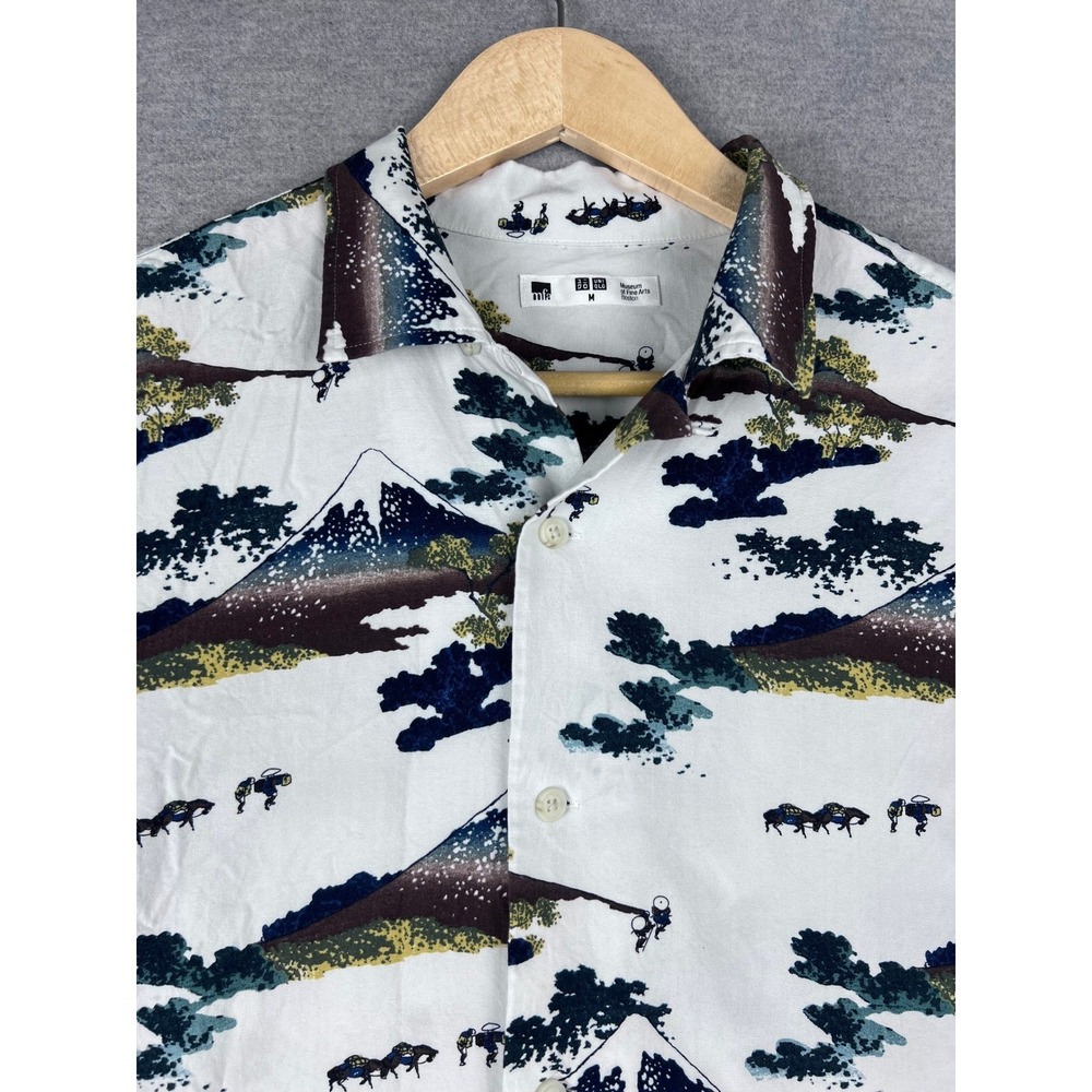 Uniqlo MFA Boston Hokusai Mt Fuji Rayon Shirt Mens Medium White 422662